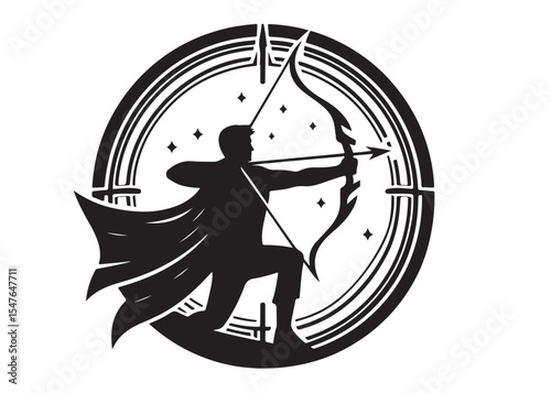 archer bow logo silhouette vector, bow and arrow logo icon silhouette, bow and arrow silhouette logo vector, bow and arrow silhouette vector logo on white background