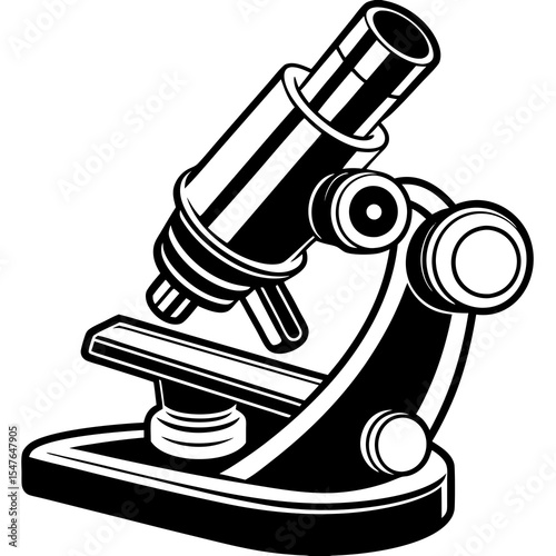Microscope used in scientific research isolated on white background
