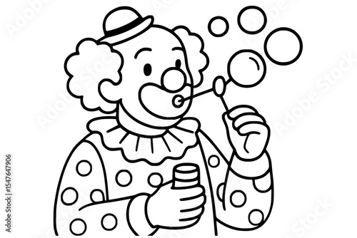 Vector Illustration of Clown Blowing Bubbles