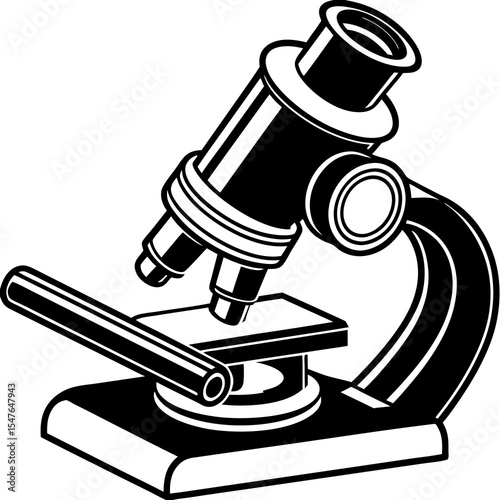 Microscope used in scientific research isolated on white background