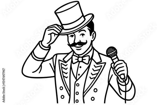 Vector Illustration of a Vintage Circus Ringmaster Tipping Hat with Microphone