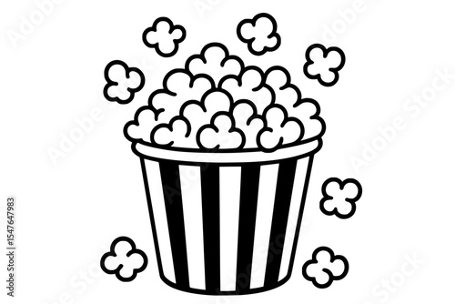 Vector Illustration of a Popcorn Bucket Overflowing with Popped Corn