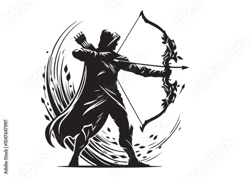 archer bow logo silhouette vector, bow and arrow logo icon silhouette, bow and arrow silhouette logo vector, bow and arrow silhouette vector logo on white background