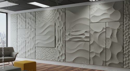 Modern Office Wall Decor: Textured Acoustic Panels in Grey