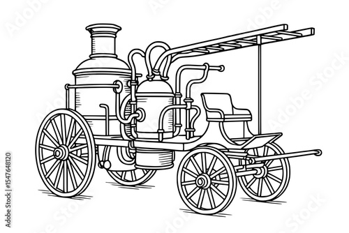Vector Illustration of an Antique Horse-Drawn Fire Engine