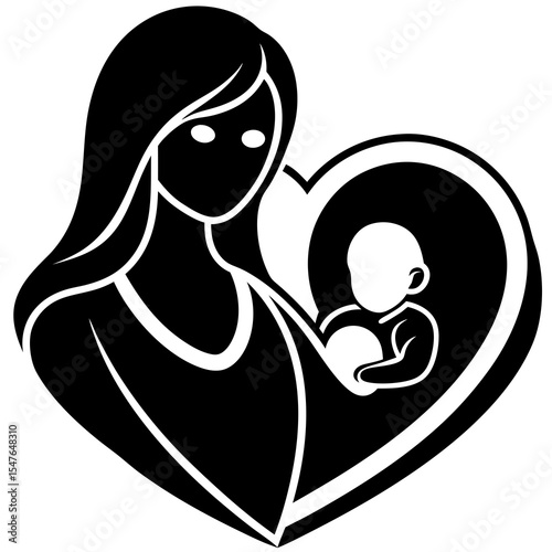 Mother holding baby in heart isolated on white background