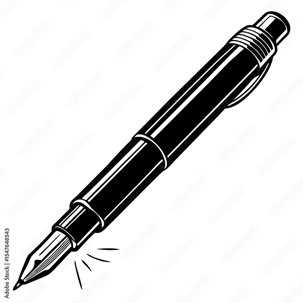 Naklejka premium Black and white illustration of a pen isolated on white background