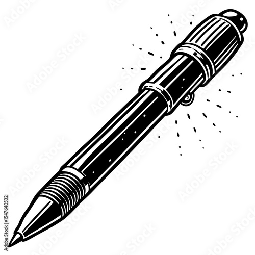 Black and white illustration of a pen isolated on white background