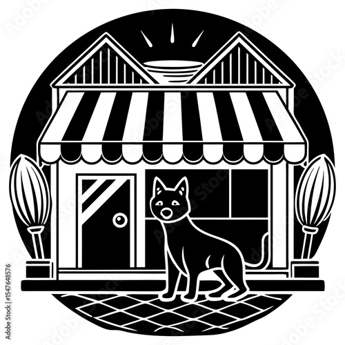 Pet store with dog standing outside the shop