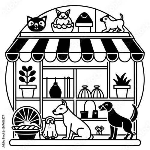 Pet store with dogs and other items on display