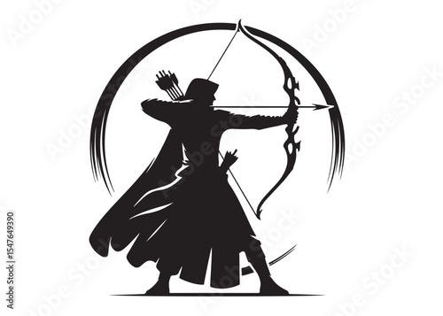 archer bow logo silhouette vector, bow and arrow logo icon silhouette, bow and arrow silhouette logo vector, bow and arrow silhouette vector logo on white background