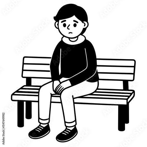 Man sitting on a park bench isolated on white background