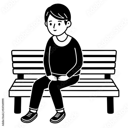 Man sitting on a park bench isolated on white background