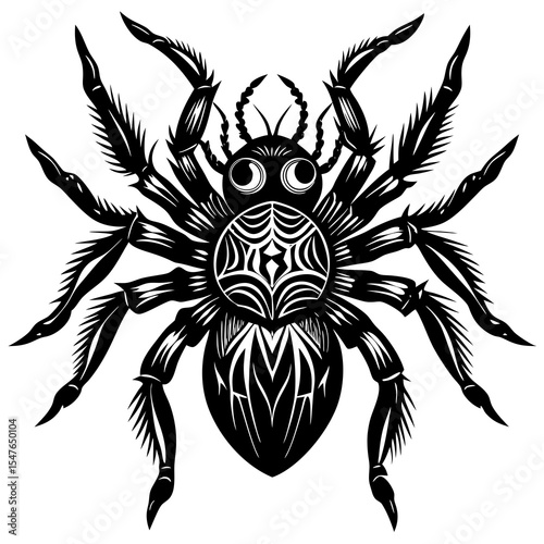 Cartoon spider with web design isolated on white background