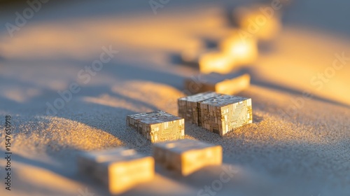 Abstract Blocks on Soft Surface with Warm Sunset Light Reflection