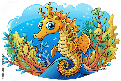 Seahorse Clinging to Coral Branch with Gentle Motion