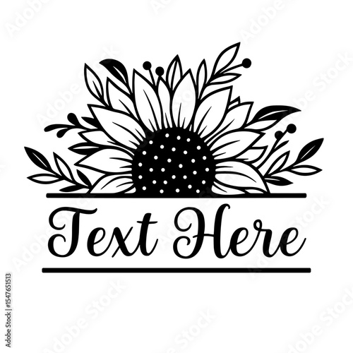 Sunflower logo vector with customizable text, floral design, nature emblem, summer symbol, botanical illustration
