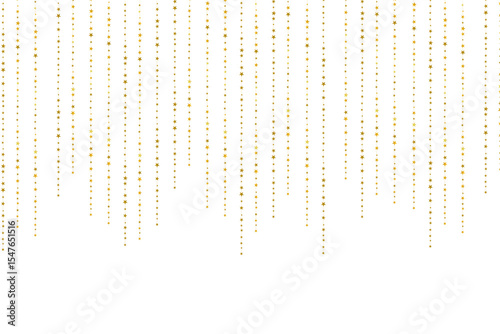 Golden flying stars and confetti with magical sparkle. Festive holiday frame design element for celebration, party invitations, and seasonal backgrounds. Transparent PNG