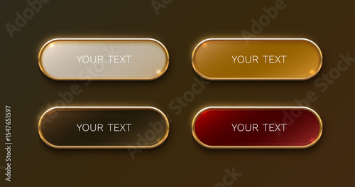 Golden frame label, set color, event bar button, gold signboard. Vector illustration