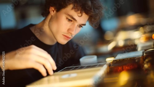 Photographer developing film negatives in a darkroom