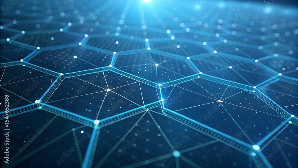 Obraz premium Abstract digital network connection: glowing blue hexagonal grid pattern
