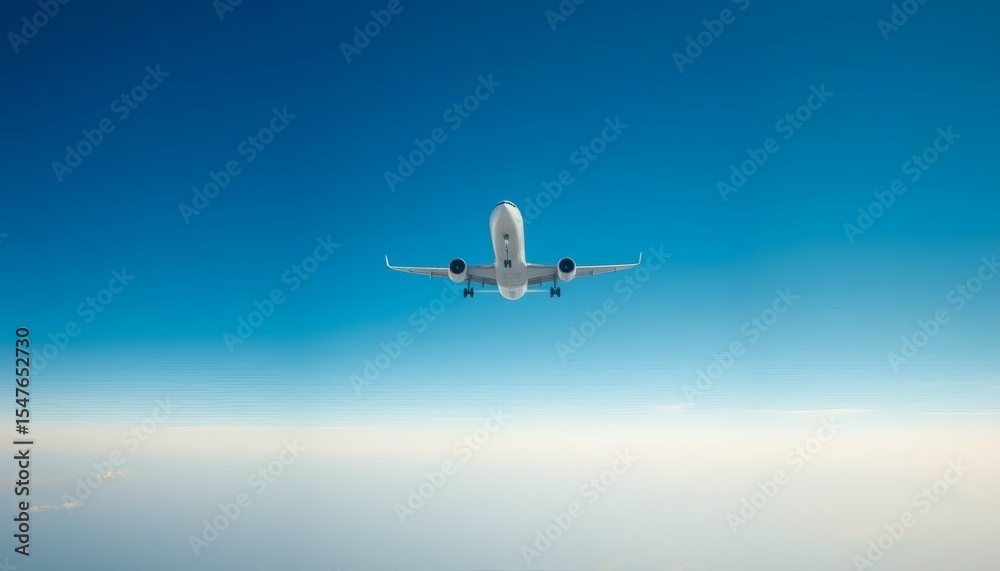 Fototapeta premium Airplane in the Sky Flying Above the Clouds Travel and Aviation Concept