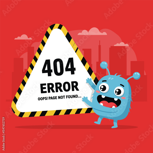 Oops page not found 404 error with little blue monster vector illustration