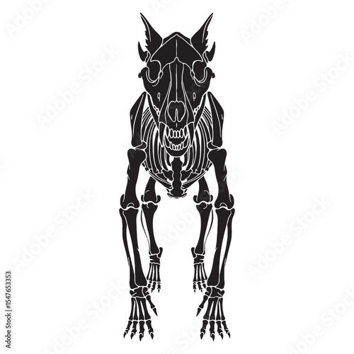 A relic of Ice Age legends – Dire wolf skeleton silhouette in bold Dire wolf skeleton vector – Dire wolf skeleton illustration

