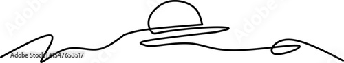 Minimalist one-line drawing of a sunset over the sea, symbolizing serenity, nature, and relaxation, ideal for summer, vacation, or coastal design themes.