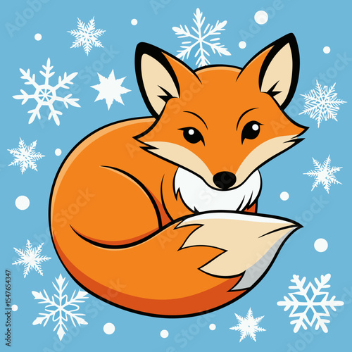 Cute Cartoon Fox with Fluffy Orange Tail Sitting Pose.