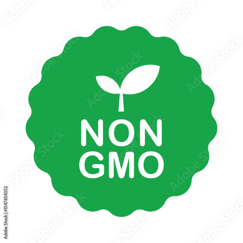 Non GMO label. GMO free icon. Healthy organic food concept. No GMO design element for tags, product packag, food symbol, emblems, stickers. Vegan, bio. Vector illustration. Organic, bio, eco symbol.	