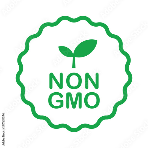 Non GMO label. GMO free icon. Healthy organic food concept. No GMO design element for tags, product packag, food symbol, emblems, stickers. Vegan, bio. Vector illustration. Organic, bio, eco symbol.