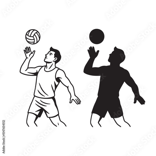 Strong male volleyball player in action, showing silhouette variation.