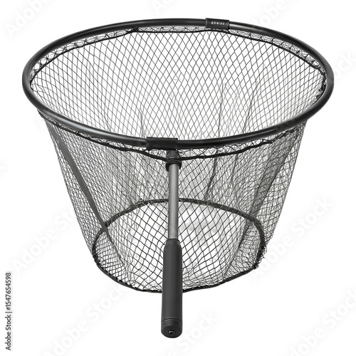 Black Fishing Net with Telescopic Handle Isolated on fishing gear tackle