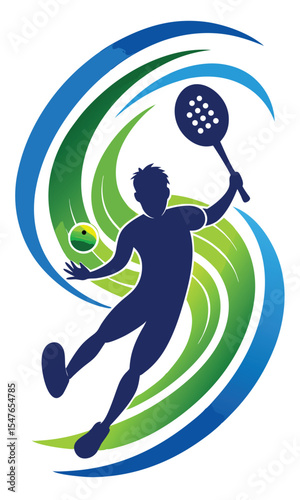 Dark Blue Paddle Tennis Player Silhouette Green Blue Swirls Logo