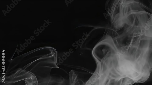 Ethereal Smoke Dance, Abstract White Wisps Against Black Background.