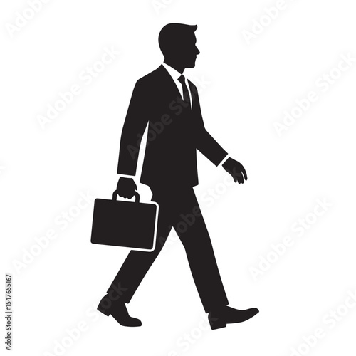 Businessman walking with briefcase, profile view.