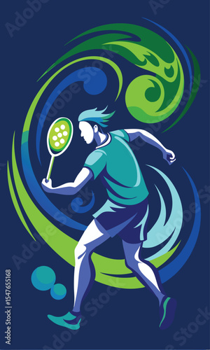Wallpaper Mural Dark Blue Silhouette Pickleball Player Green Teal Swirl Torontodigital.ca