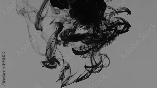 Abstract Black Ink Diffusion, Dynamic Fluid Art Swirls in Grey.