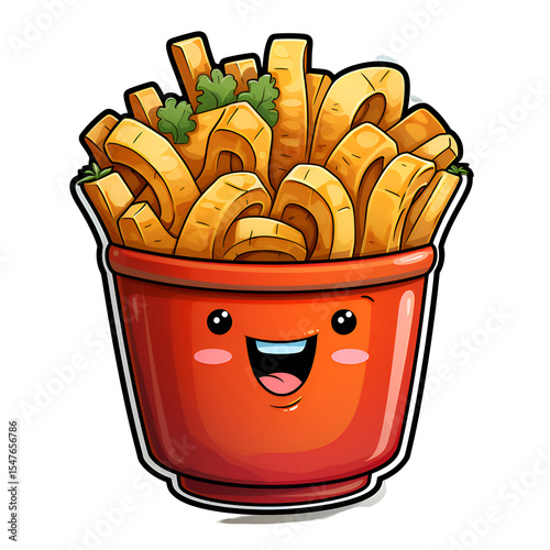 Joyful Cartoon Curly Fries in a Red Cup