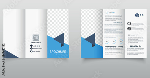 Corporate Trifold Brochure Template. Clean and professional trifold brochure design with blue accents, ideal for corporate, real estate, or business marketing purposes