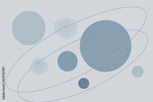 Subtle pastel blue circles orbit within a soft gray backdrop featuring a halftone pattern. Vector Patterns Random Pattern