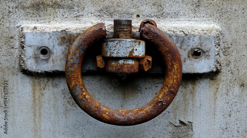 Rusty Metal Ring Bolt on Grungy Wall Surface with Texture Details