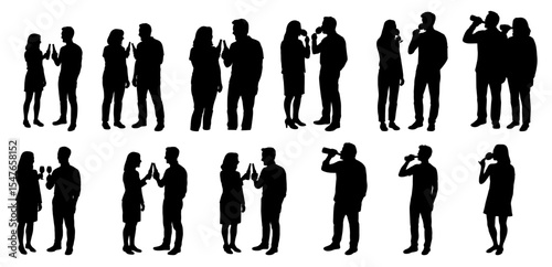 Man and woman drinking beer and wine silhouette, friends having a drink, celebration, champagne glasses