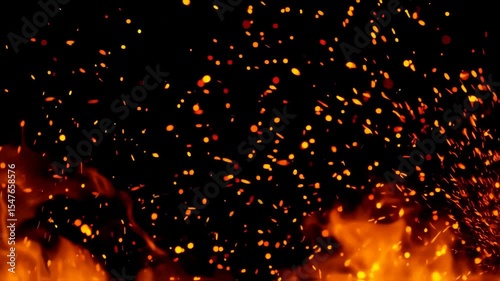Fiery Sparks and Flames Dancing Against a Black Background.