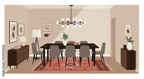 Modern Dining Room with Vibrant Accents and Natural Light