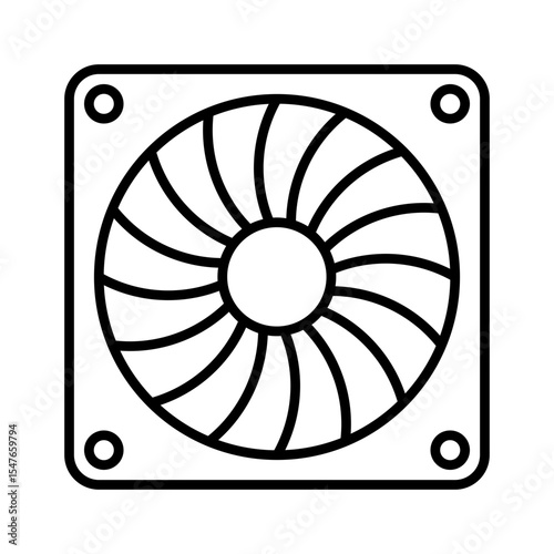Cooling fan line icon.  CPU cooler line icon. Editable stroke. Vector icon. Isolated on transparent background.
