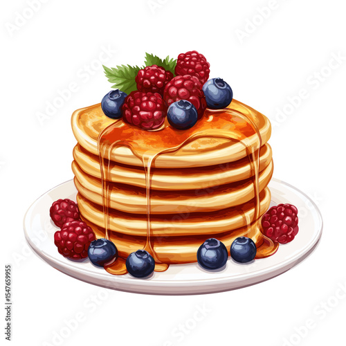 Berries ackground white honey Pancake stack vector