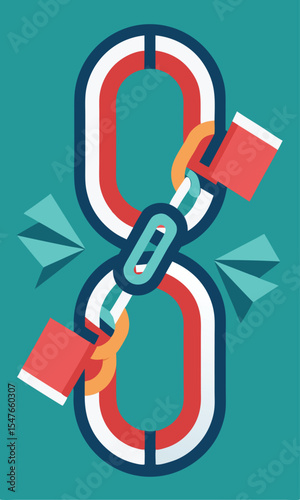 Stylized Broken Chain Icon Red White Blue Teal link