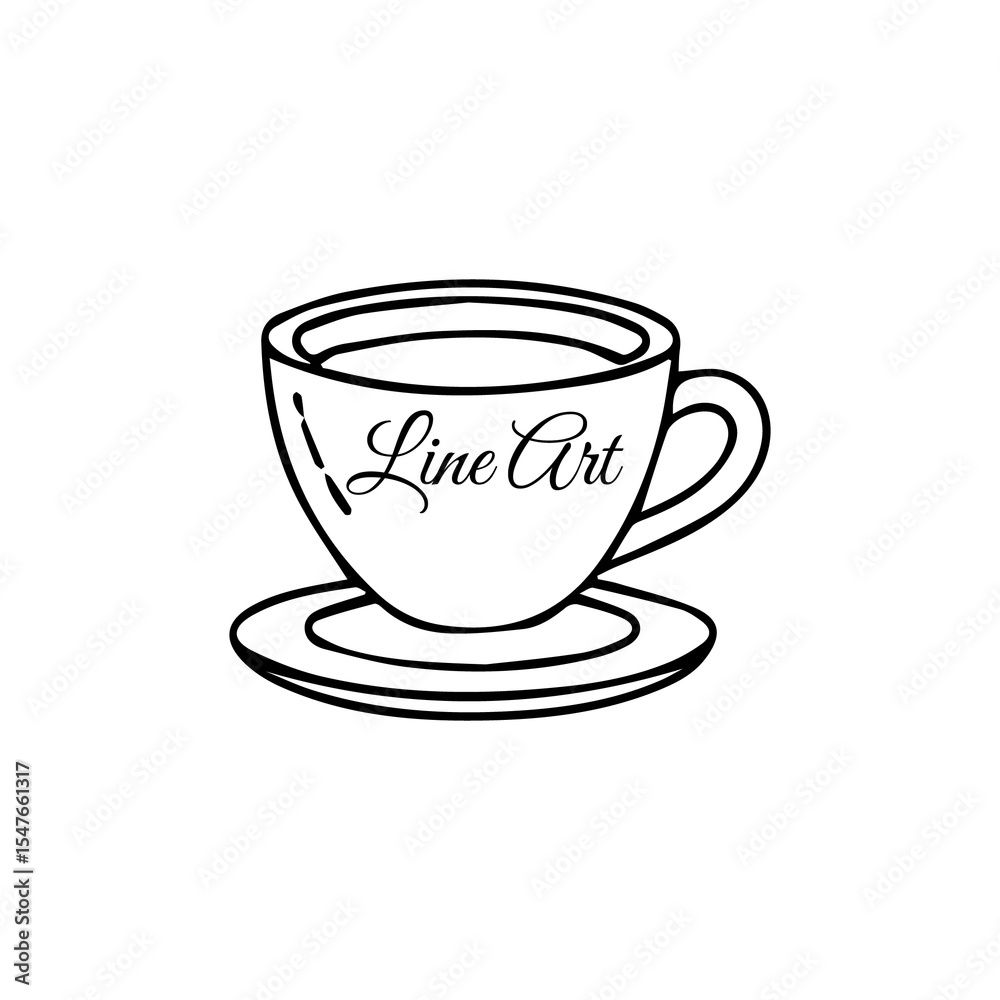 Minimalist Tea Cup Outline Drawing, Cozy Coffee Cup Line Art Icon Minimalist Tea Cup Outline Drawing, Cozy Coffee Cup Line Art Icon